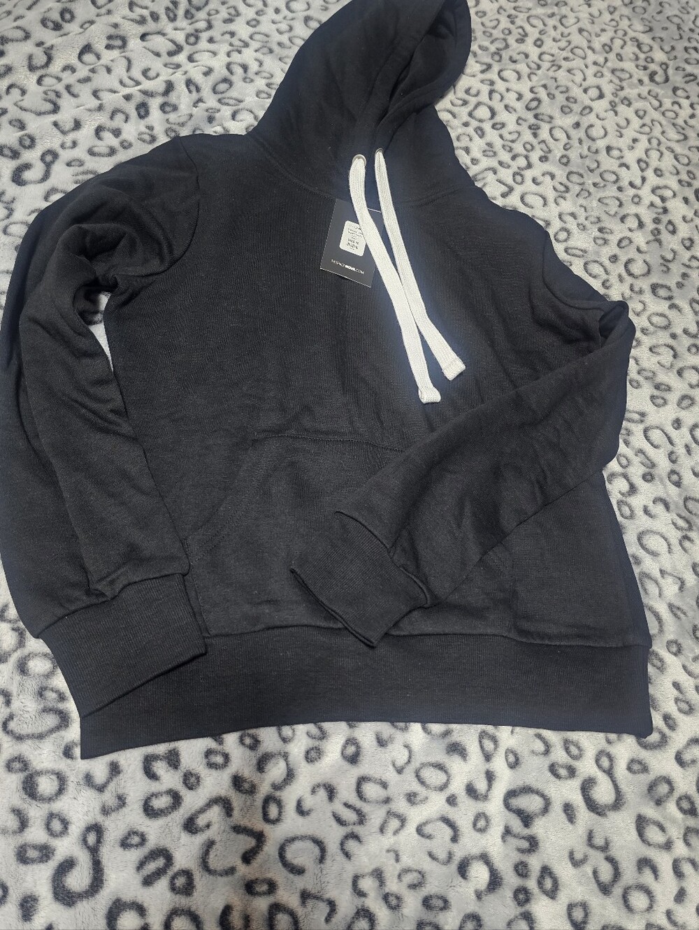 Fashion Nova Black Hoodie with White Drawstrings & Kangaroo Pouch